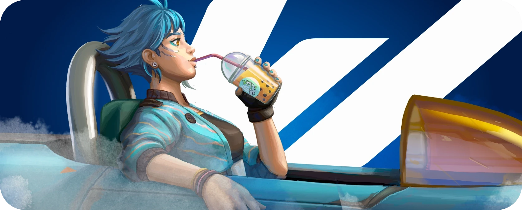 Piloto no cockpit com um bubble tea